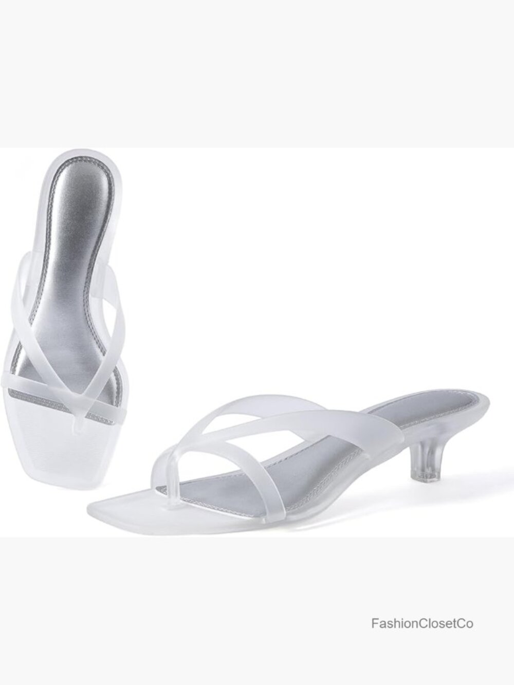 Clear Jelly Kitten Heel Sandals Waterproof Square Toe Thong Slide Summer Shoes